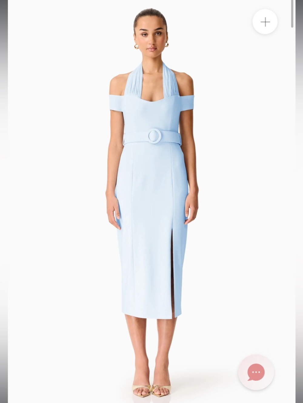 elliatt ruby blue off the shoulder halter neck belted fitted midi dress XXS NEW